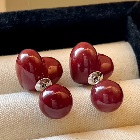 Exquisite Red Two-Wear Earrings with s925 Silver Posts - Chic Accents - Picture 6 of 7